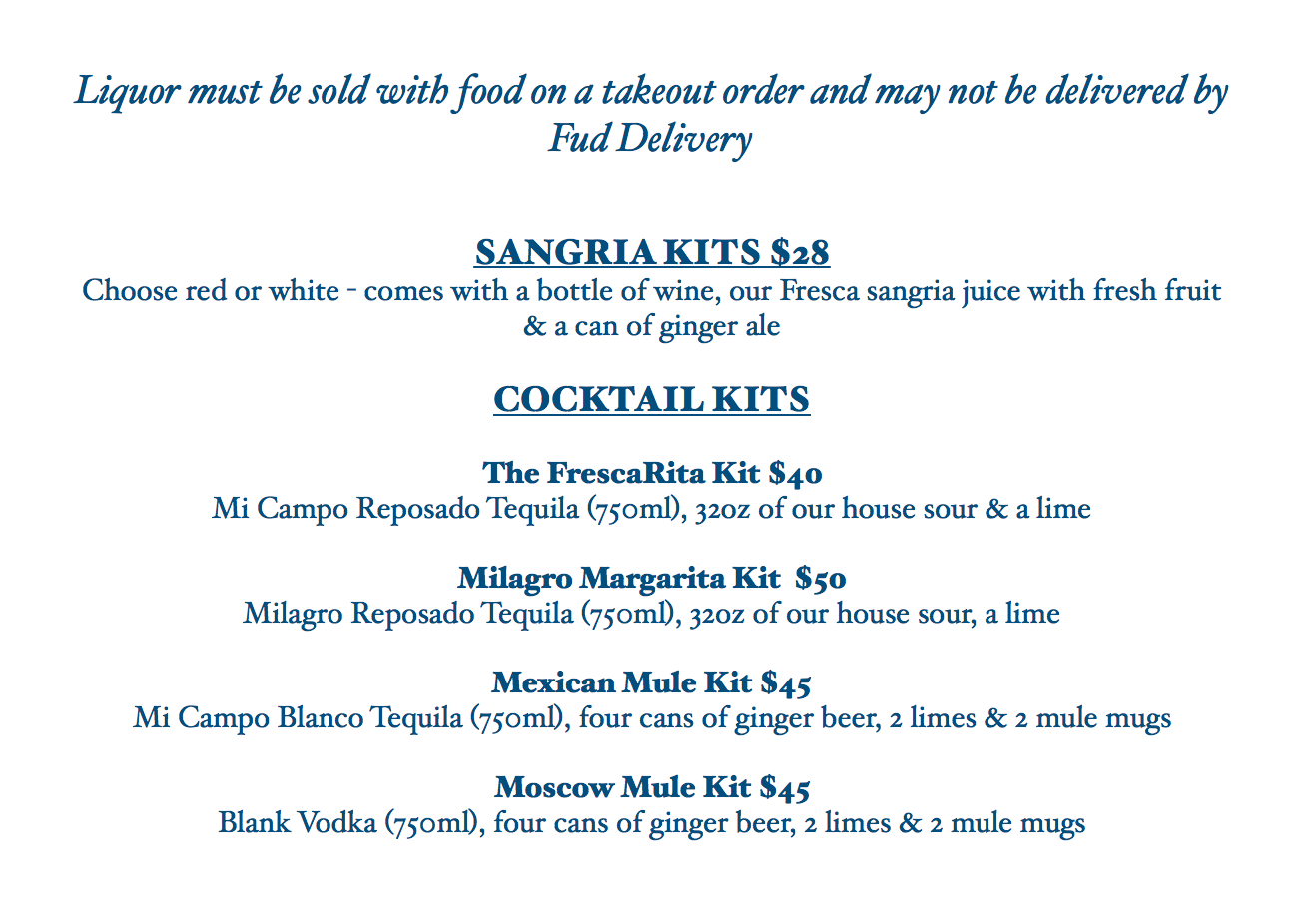 Menu Fresca Tequila Bar & Grill